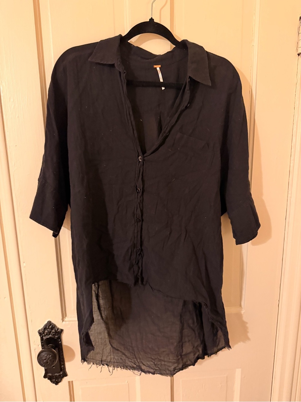 Free People Black Lightweight Button-Up Tunic